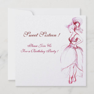 SWEET SIXTEEN PARTY, red pink white ice Invitation