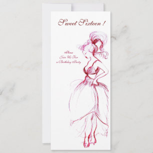 SWEET SIXTEEN PARTY, red pink white Invitation
