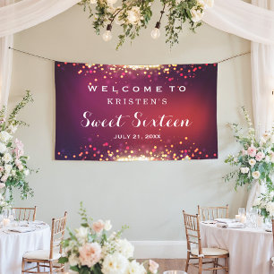 Sweet Sixteen Party Shimmer Gold Glitter Sparkles Banner