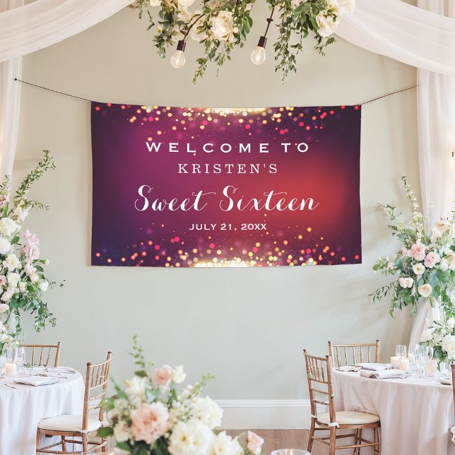 Sweet Sixteen Party Shimmer Gold Glitter Sparkles Banner (Creator Uploaded)