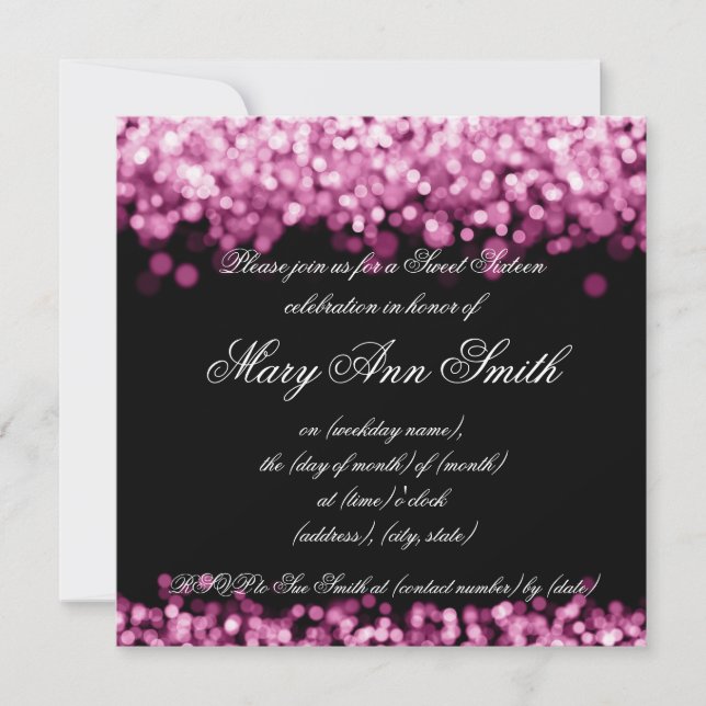 Sweet Sixteen Party Shimmering Pink Lights Invitation (Front)