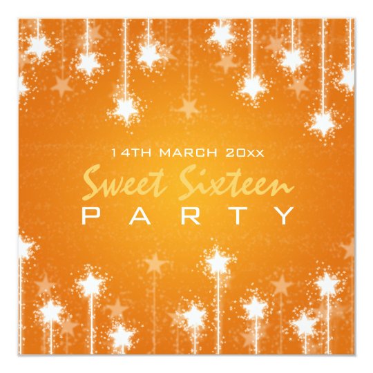 Sweet Sixteen Party Shimmering Stars Orange Card