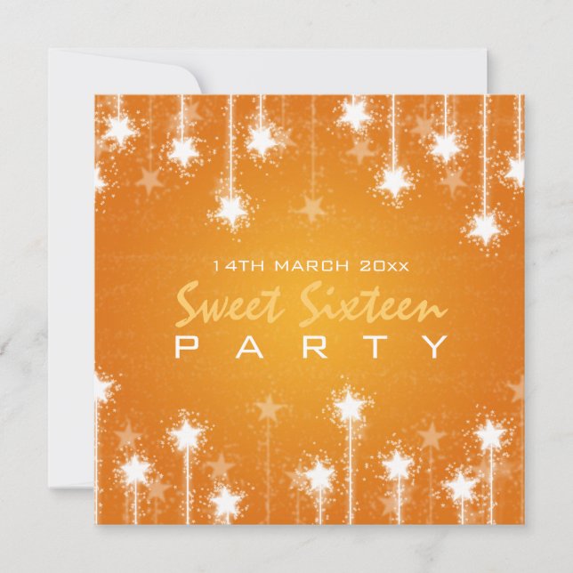 Sweet Sixteen Party Shimmering Stars Orange Invitation (Front)