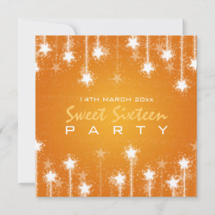 Sweet Sixteen Party Shimmering Stars Orange Invitation