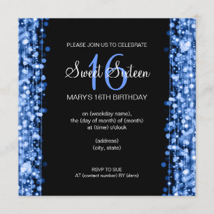 Sweet Sixteen Party Sparkles Blue Invitation