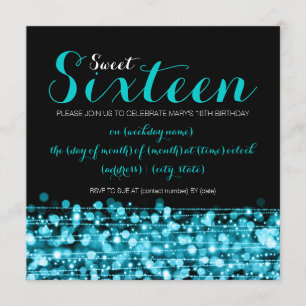 Sweet Sixteen Party Sparkles & Lights Turquoise Invitation