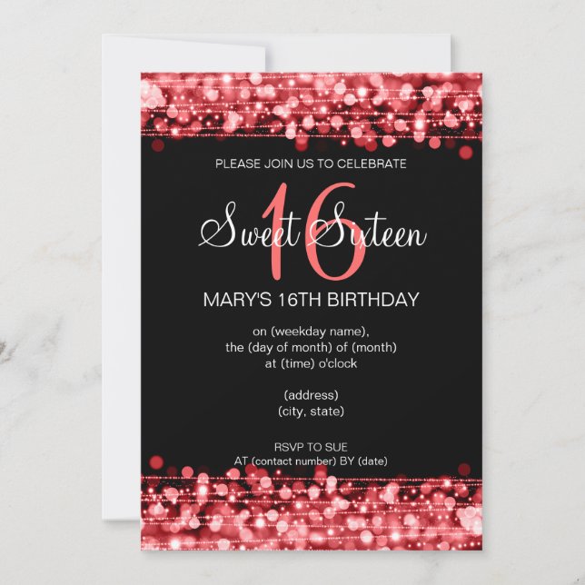 Sweet Sixteen Party Sparkles Red Invitation (Front)