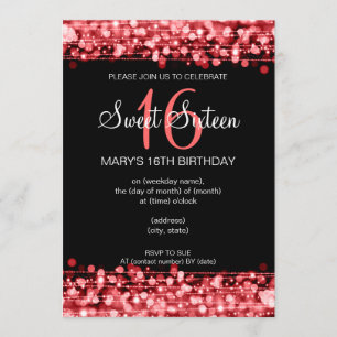 Sweet Sixteen Party Sparkles Red Invitation