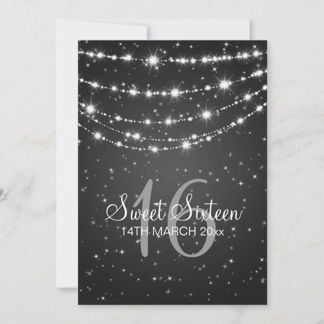 Sweet Sixteen Party Sparkling Chain Black Invitation (Front)