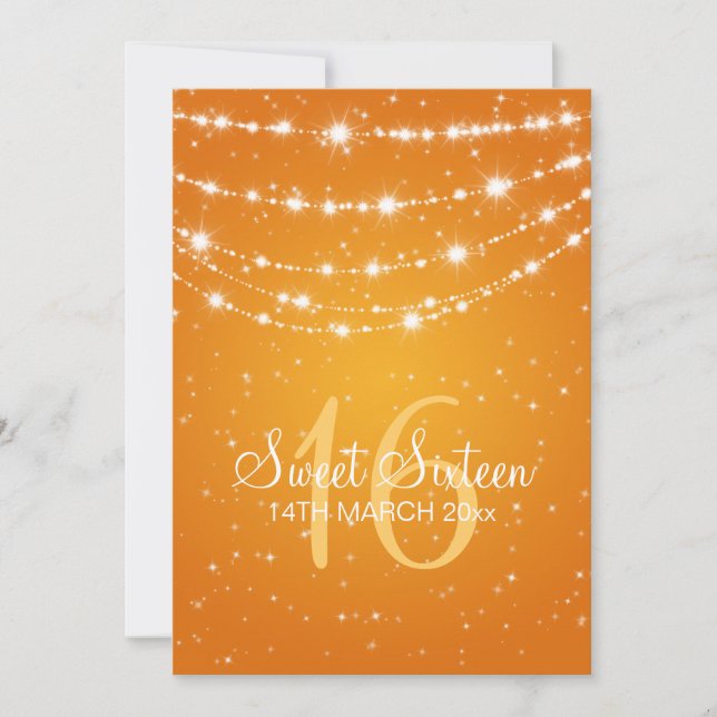 Sweet Sixteen Party Sparkling Chain Orange Invitation (Front)