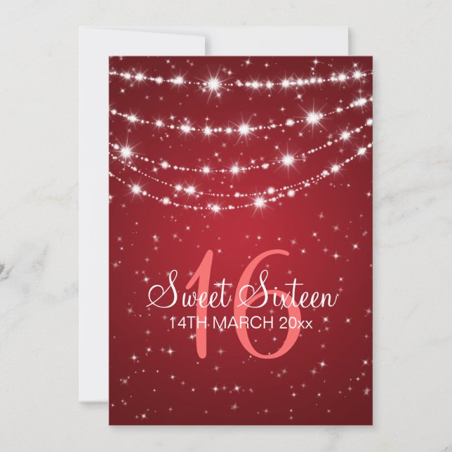 Sweet Sixteen Party Sparkling Chain Red Invitation (Front)