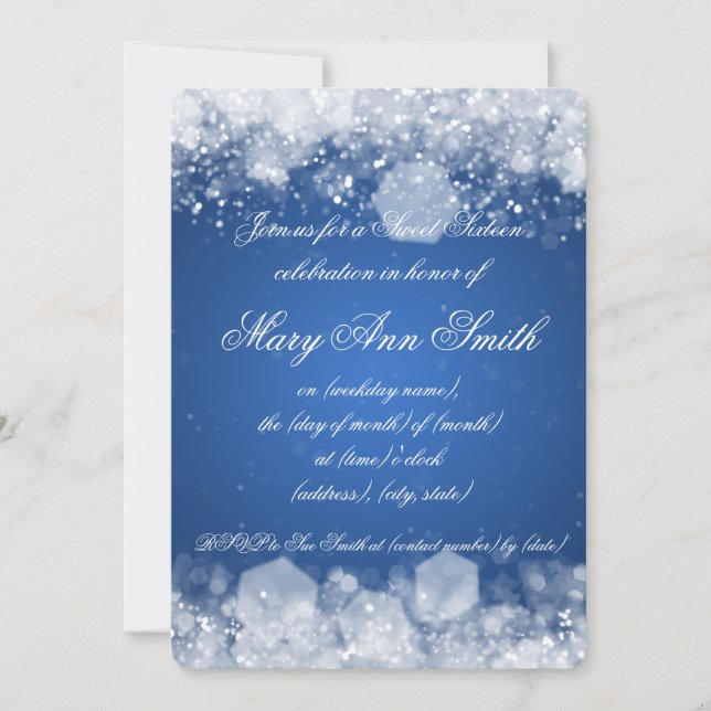 Sweet Sixteen Party Sparkling Night 2 Blue Invitation (Front)