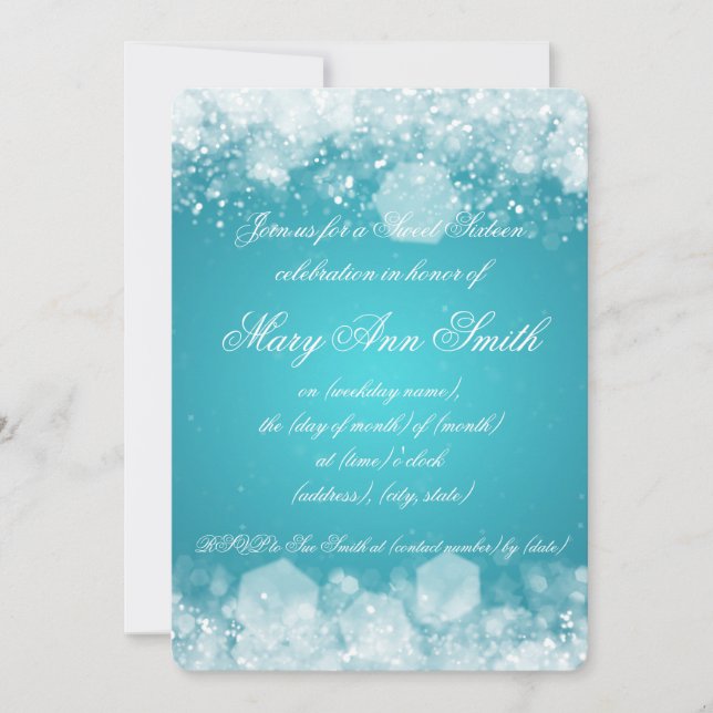 Sweet Sixteen Party Sparkling Night 2 Turquoise Invitation (Front)