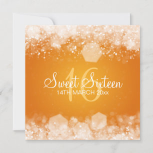 Sweet Sixteen Party Sparkling Night Orange Invitation
