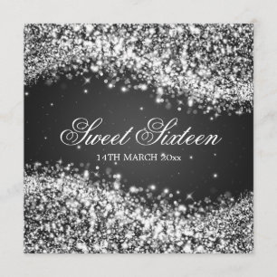 Sweet Sixteen Party Sparkling Wave Black Invitation