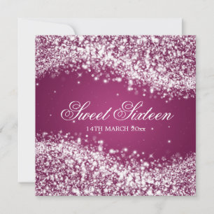 Sweet Sixteen Party Sparkling Wave Pink Invitation