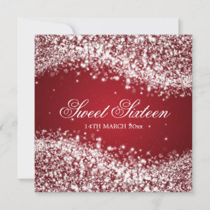 Sweet Sixteen Party Sparkling Wave Red Invitation