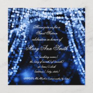 Sweet Sixteen Party String Lights Blue Invitation