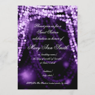Sweet Sixteen Party String Lights Purple Invitation
