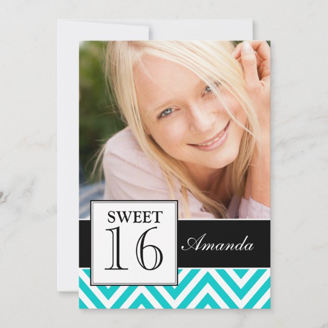 SWEET SIXTEEN PARTY TEAL CHEVRON INVITATION (Front)
