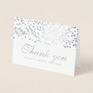 Sweet Sixteen Party Thank You Silver Confetti Foil Card