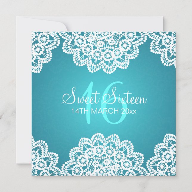 Sweet Sixteen Party Vintage Lace Blue Invitation (Front)