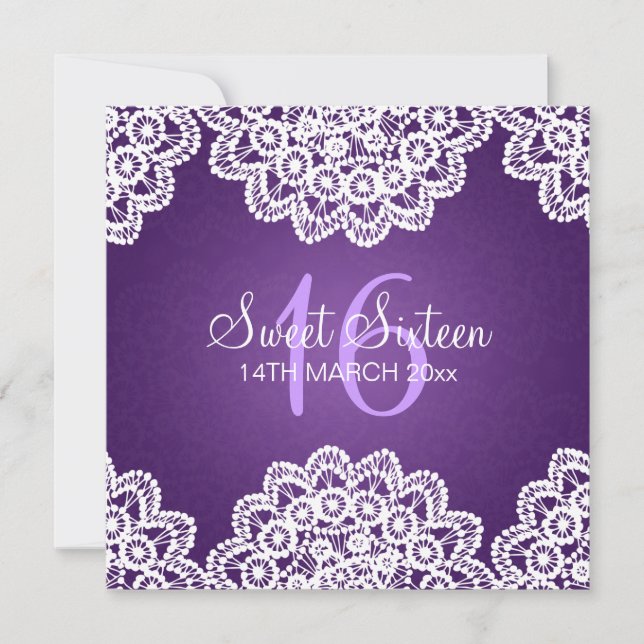 Sweet Sixteen Party Vintage Lace Purple Invitation (Front)