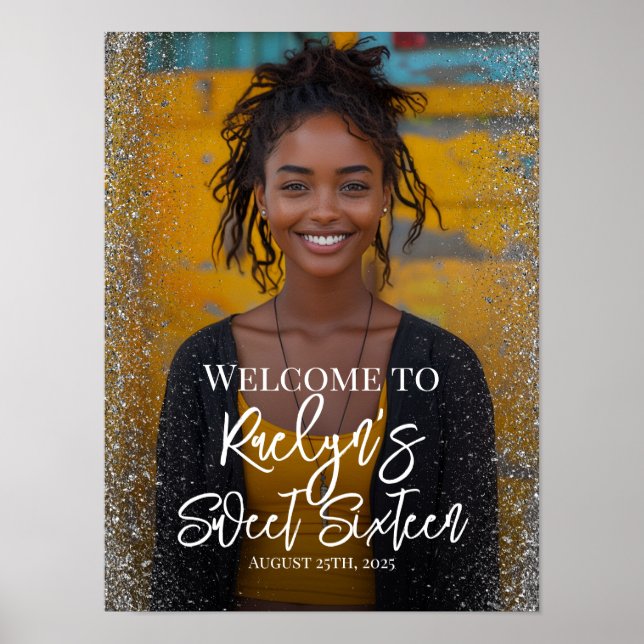 Sweet sixteen party welcome sign with photo (Front)