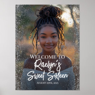 Sweet sixteen party welcome sign with photo