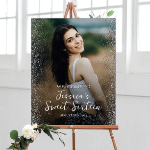 Sweet sixteen party welcome sign with photo