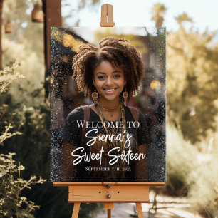 Sweet sixteen party welcome sign with photo