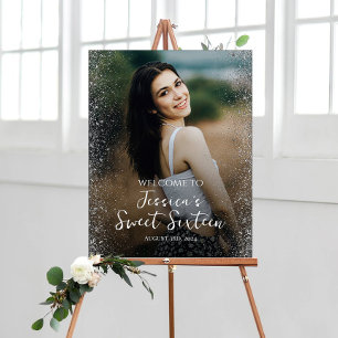 Sweet sixteen party welcome sign with photo