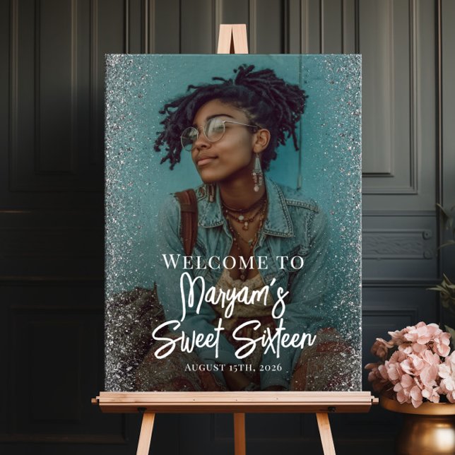 Sweet sixteen party welcome sign with photo (Creator Uploaded)