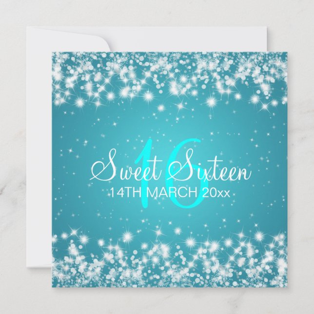 Sweet Sixteen Party Winter Sparkle Blue Invitation (Front)