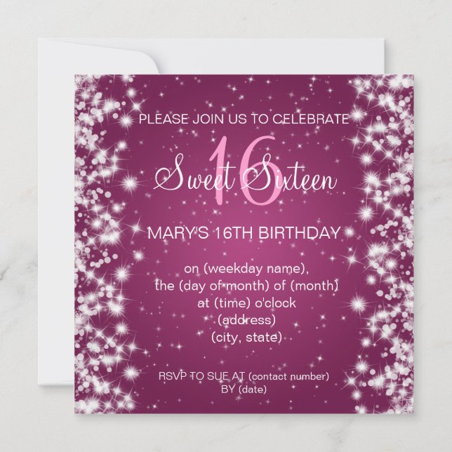 Sweet Sixteen Party Winter Sparkle Invitation (Back)