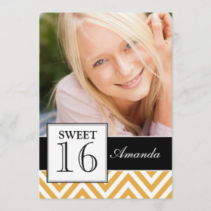 SWEET SIXTEEN PARTY YELLOW CHEVRON INVITATION