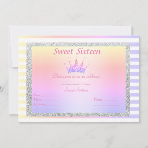 SWEET SIXTEEN PASTEL STRIPE TIARA BIRTHDAY INVITE