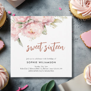 Sweet sixteen peonies birthday invitation