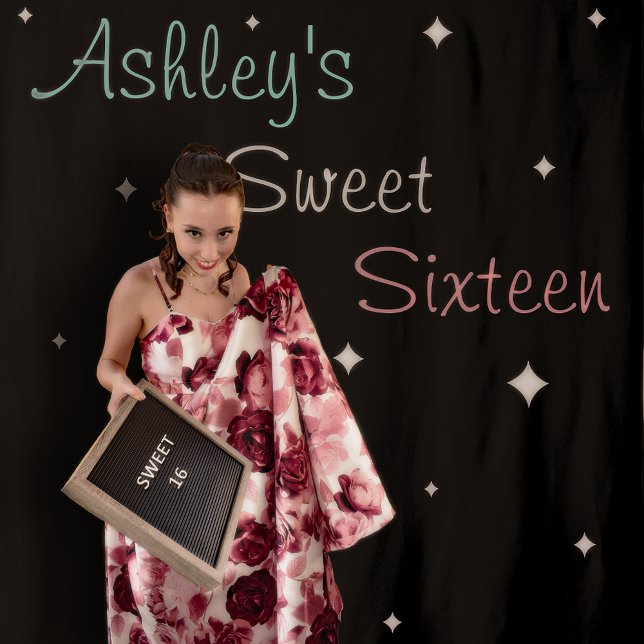 Sweet Sixteen Photo Backdrop Add Your Name Tapestry (Creator Uploaded)