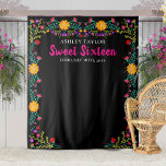 Sweet Sixteen Photo Booth Backdrop Mexican Flowers Tapestry<br><div class="desc">Floral Sweet 16 Party photo booth backdrop, personalised with your name and celebration date. This large black wall hanging is a great size for your photo backdrop, where you can take keepsake snaps of yourself and your guests. The Mexican Fiesta flowers make a pretty frame for your photo background. This...</div>