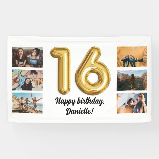 Sweet Sixteen Photo Collage Birthday Party Banner (Horizontal)