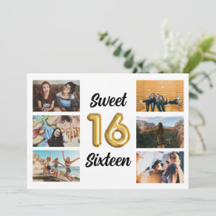Sweet Sixteen Photo Collage Birthday Party Invitation