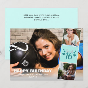 Sweet Sixteen Photo Collage Turquoise Glitter