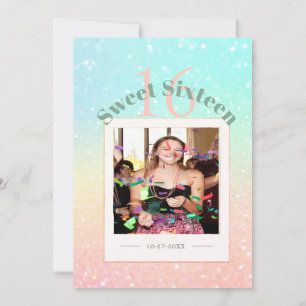 Sweet Sixteen Photo Glitter Modern Chic Birthday Invitation