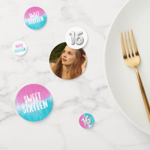 Sweet Sixteen Photo Tie Dye Birthday Confetti