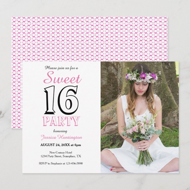 Sweet Sixteen Pink 16th Birthday Photo Invitation (Front/Back)