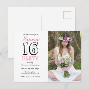Sweet Sixteen Pink 16th Birthday Photo Invitation Postcard
