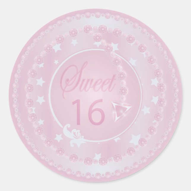 Sweet Sixteen Pink Birthday Classic Round Sticker (Front)