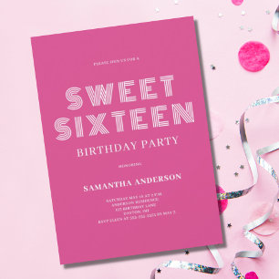 Sweet Sixteen Pink Birthday  Invitation