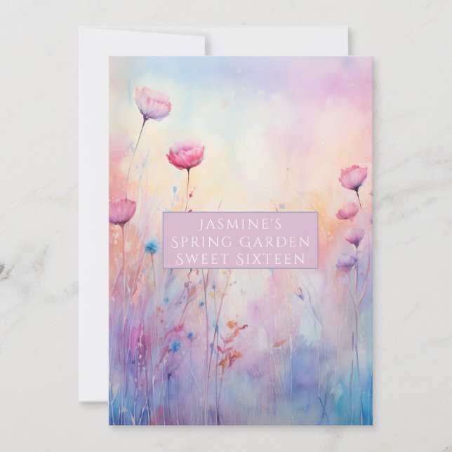 Sweet Sixteen Pink Blue Spring Flowers Invitation (Front)